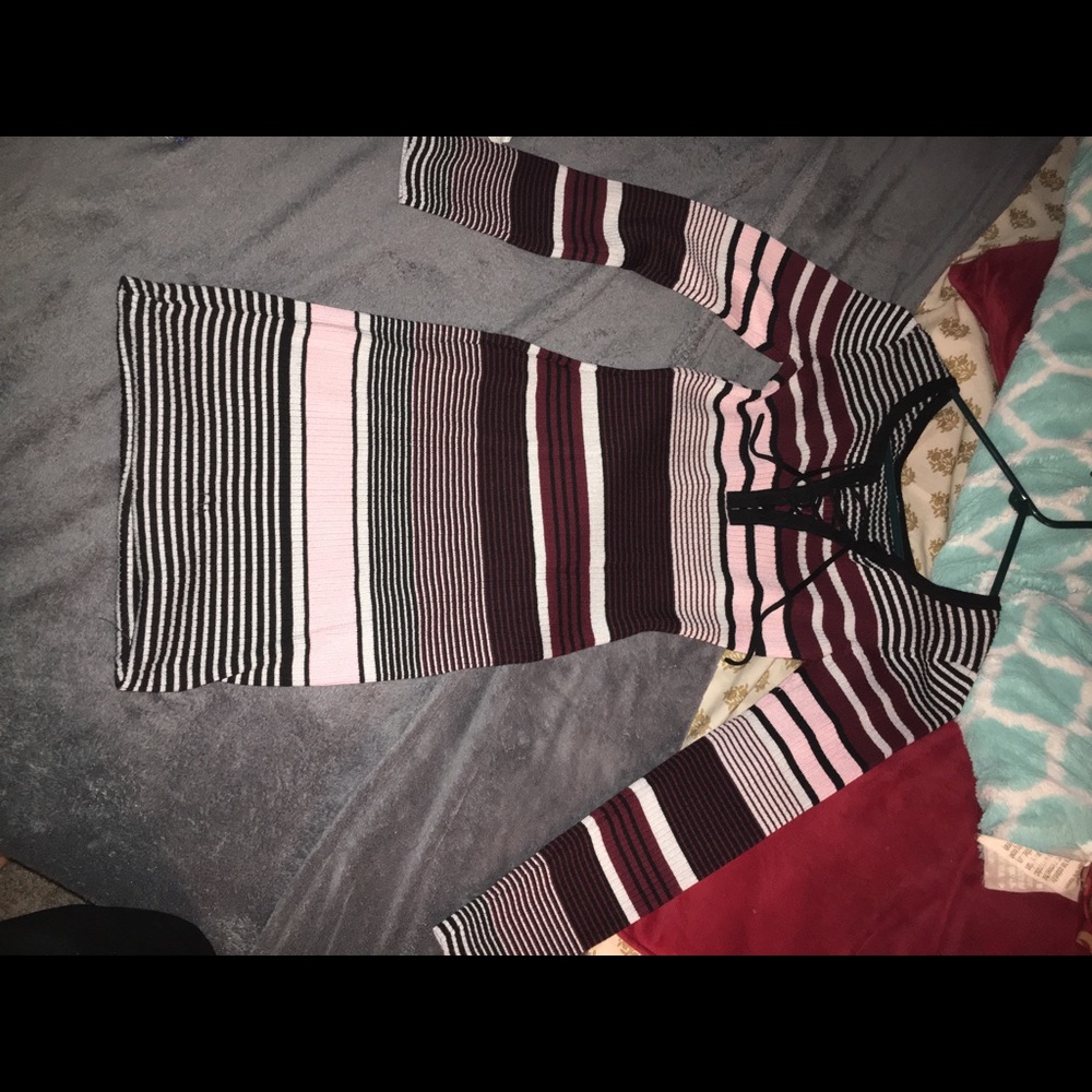 Multi color striped long sleeve dress